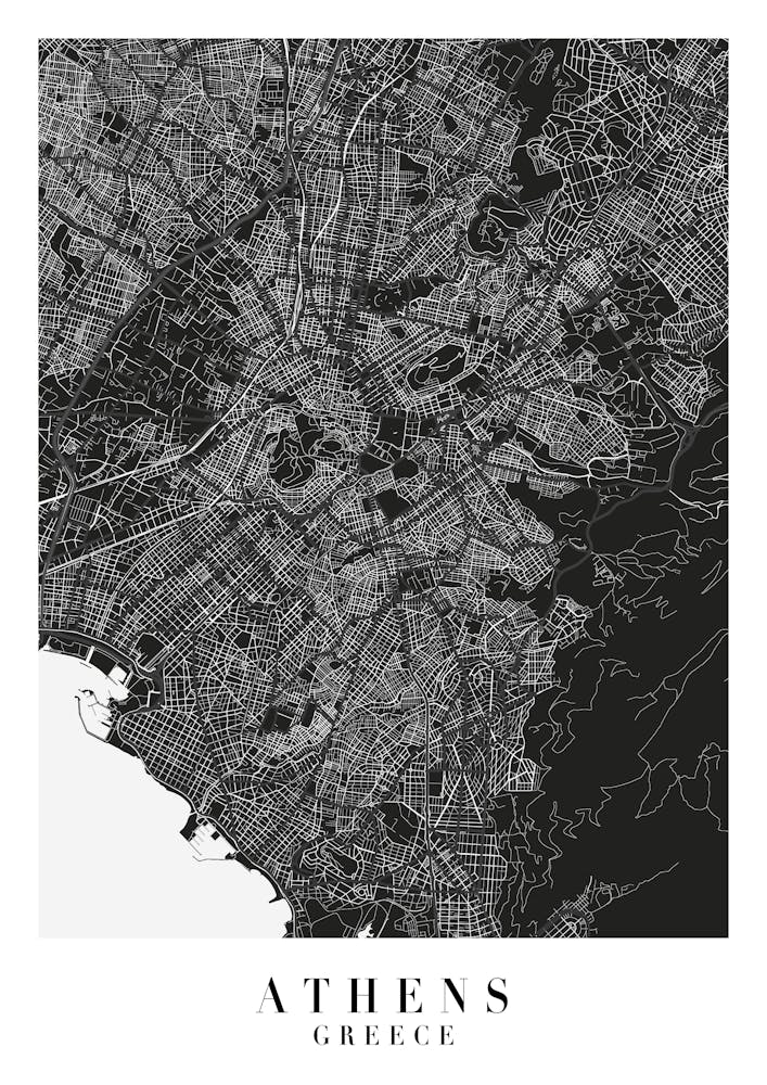 Athens Greece Minimal Black Mono Street Map