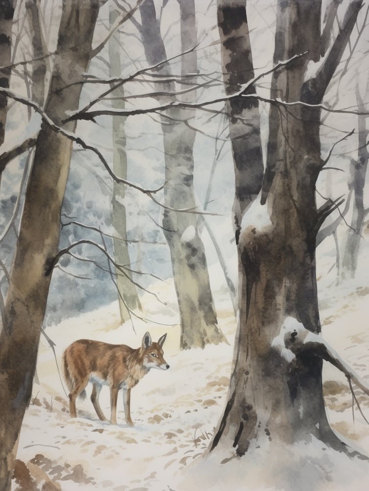 Winter Watercolour Coyote 2