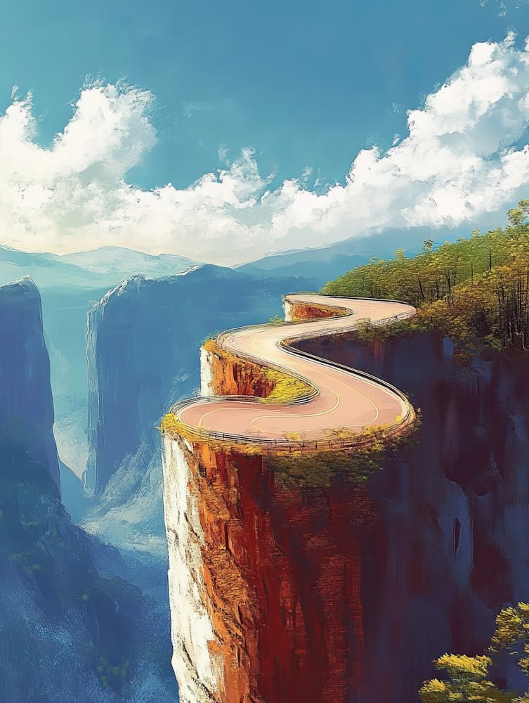 Scenic Extreme Winding Road With Cliff, Lustration