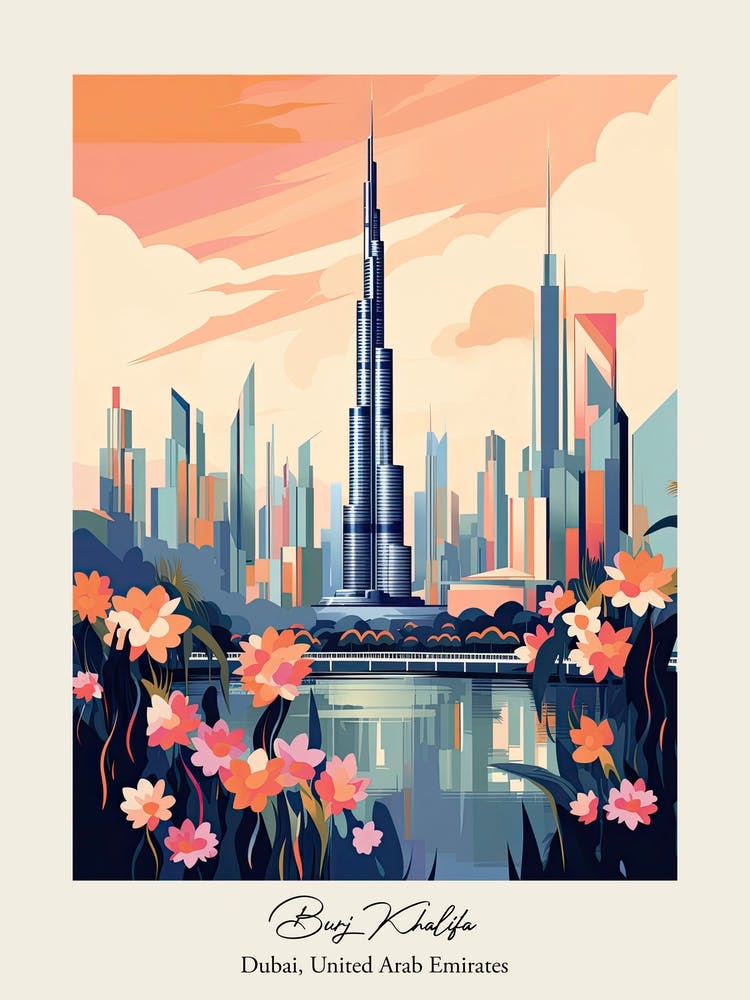 Burj Khalifa   Dubai, United Arab Emirates   Cute Botanical Illustration Travel 2 Poster