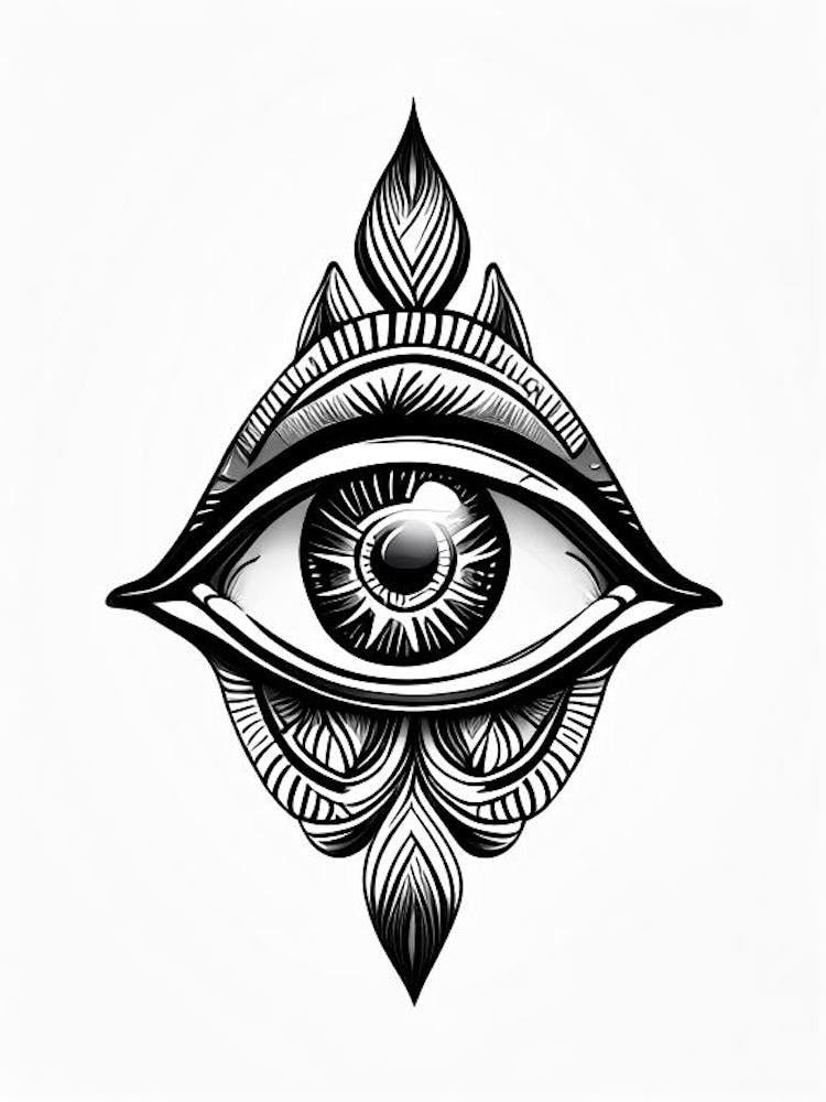 Équilibre, Symbole, Troisième Œil Illustration Simple en Noir et Blanc 3