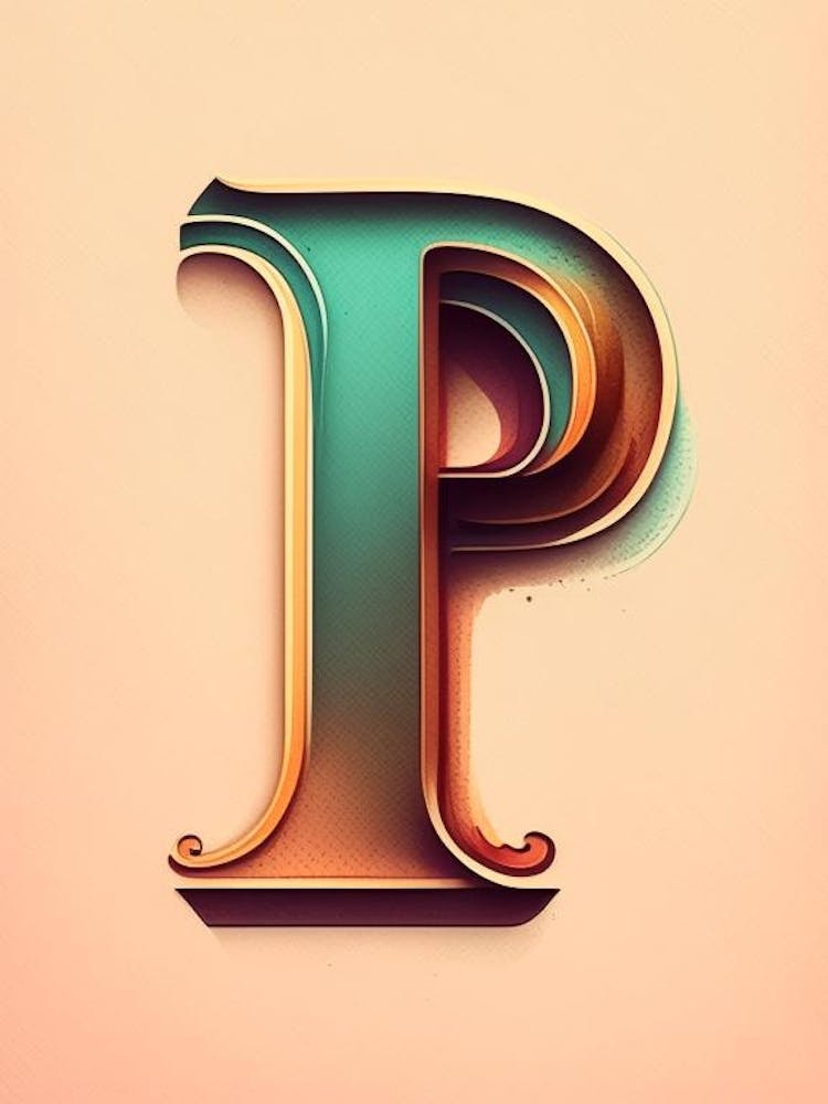 P, Letter, Alphabet Retro Drawing 2
