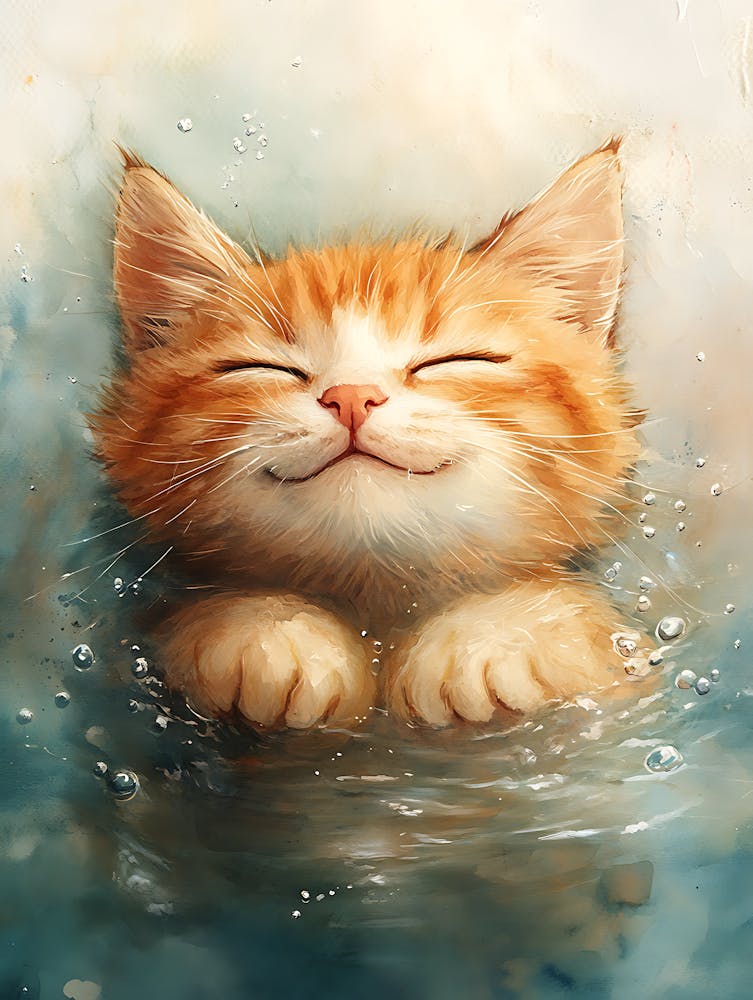 Happy Orange Cat Floating on Water 18