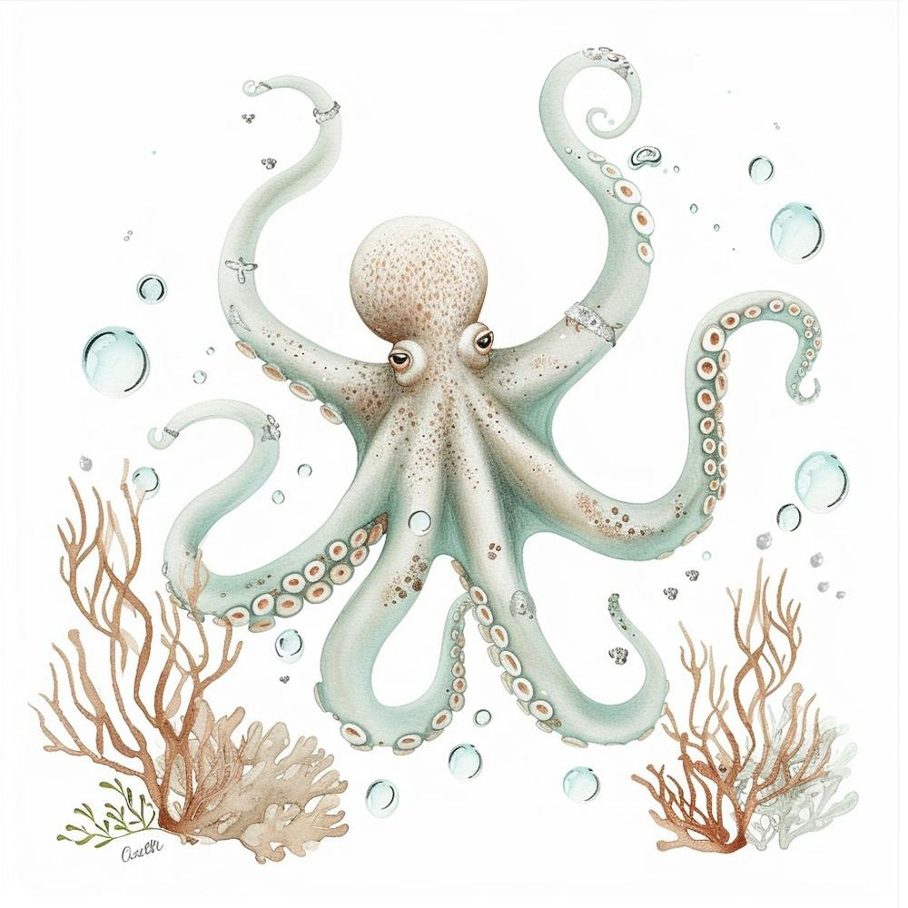 Storybook Style Octopus Making Bubbles 1