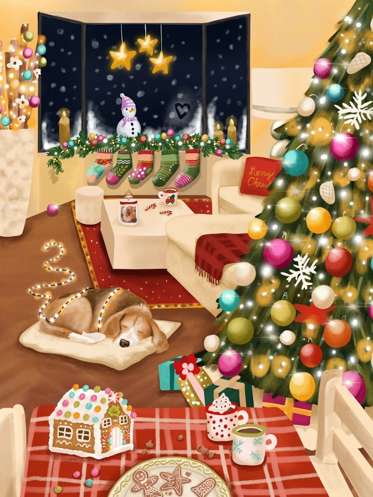 Cosy Christmas Tree with Beagle Dog
