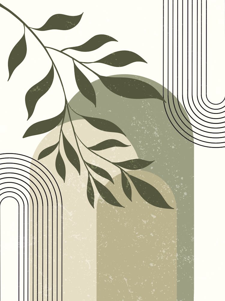 Geometric Lines Branch Leaves Muted Colors