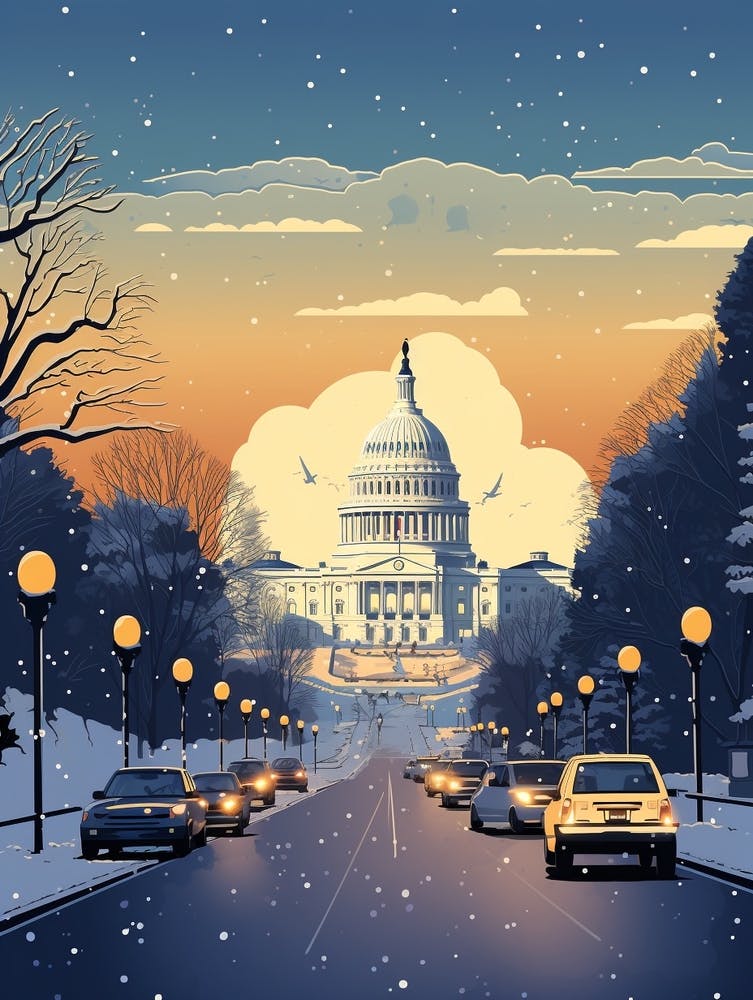 Winter Travel Night Illustration Washington Dc Usa 2