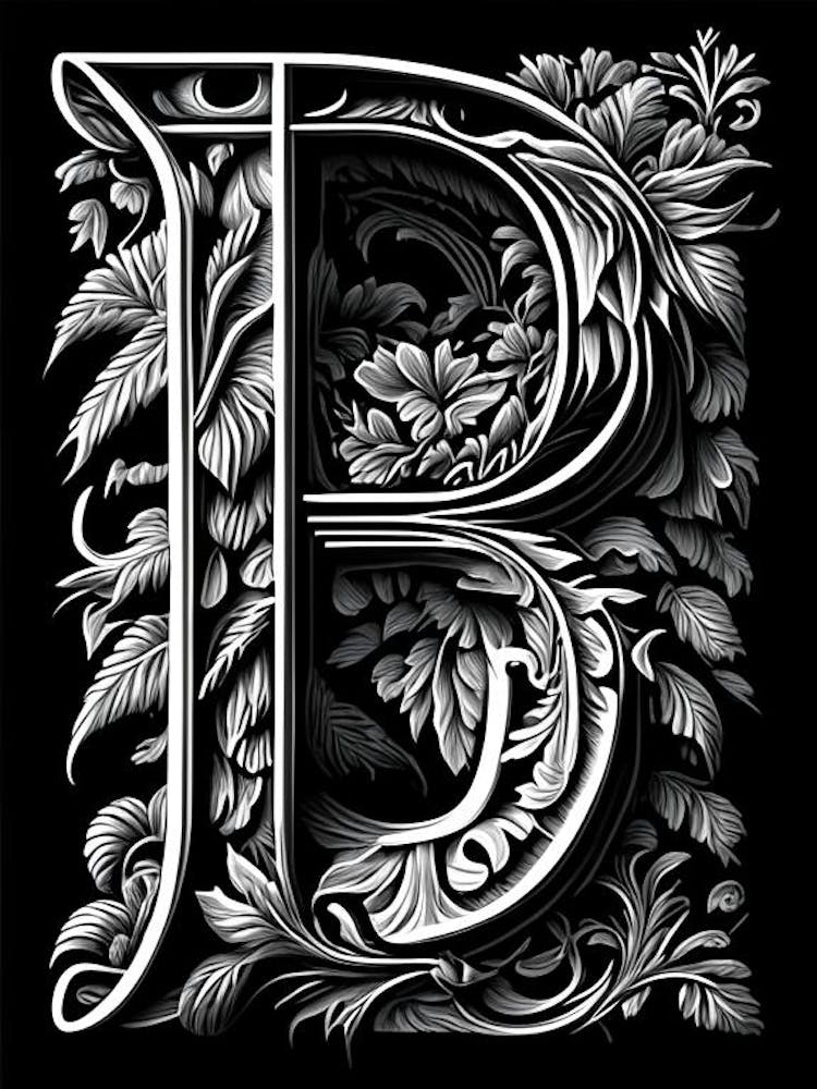 B, Letter, Alphabet Linocut 3