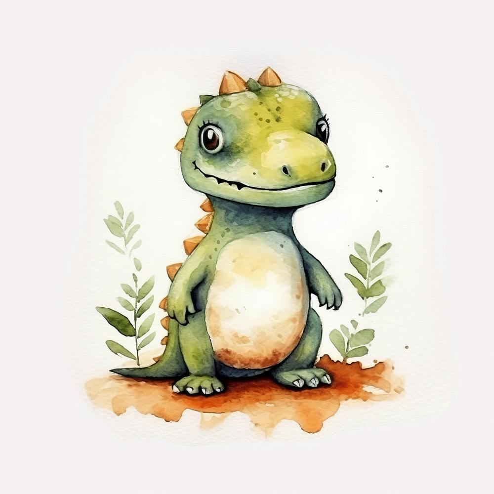 Cute Dinosaur Watercolor Painting