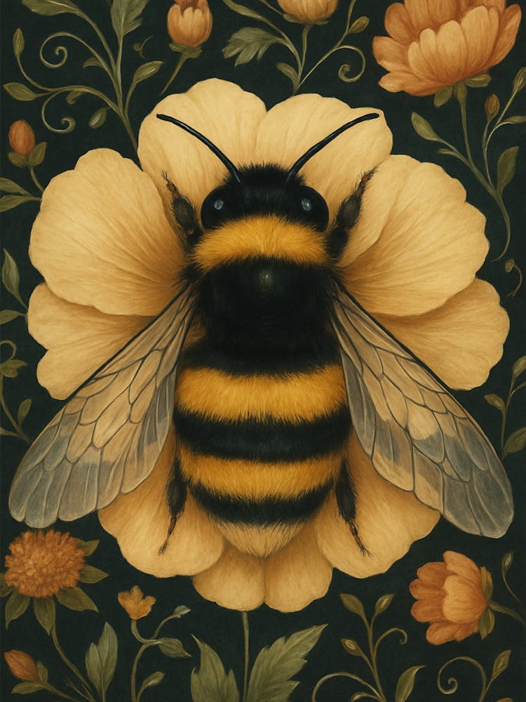 William Morris Bee Vintage Bee With Flowers art print