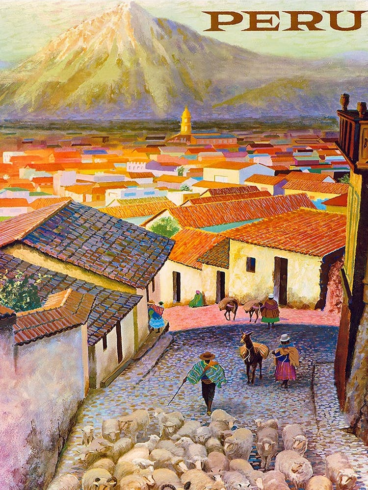 Peru Red Roofs And A Mountain In The Distance