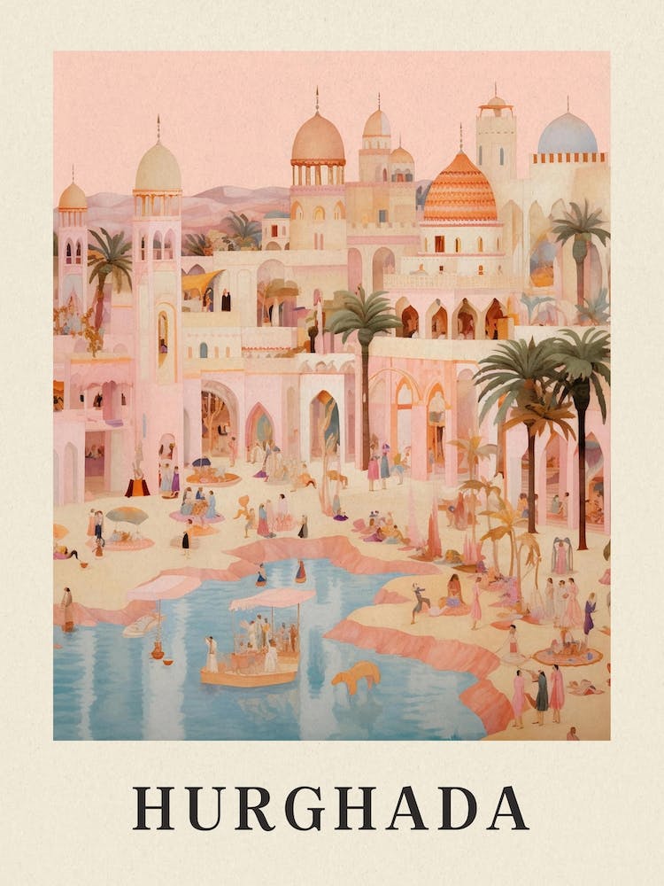 Hurghada Egypt 1 Vintage Pink Travel Illustration Poster