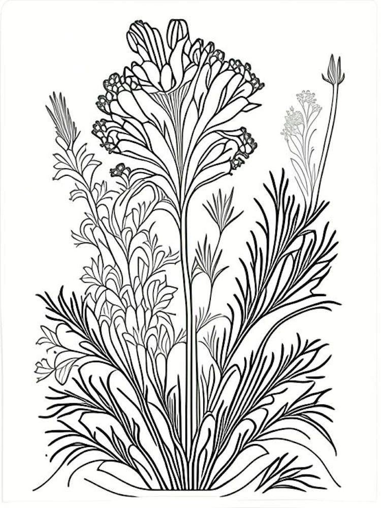 Valerian Herb William Morris Inspired Line Drawing 3