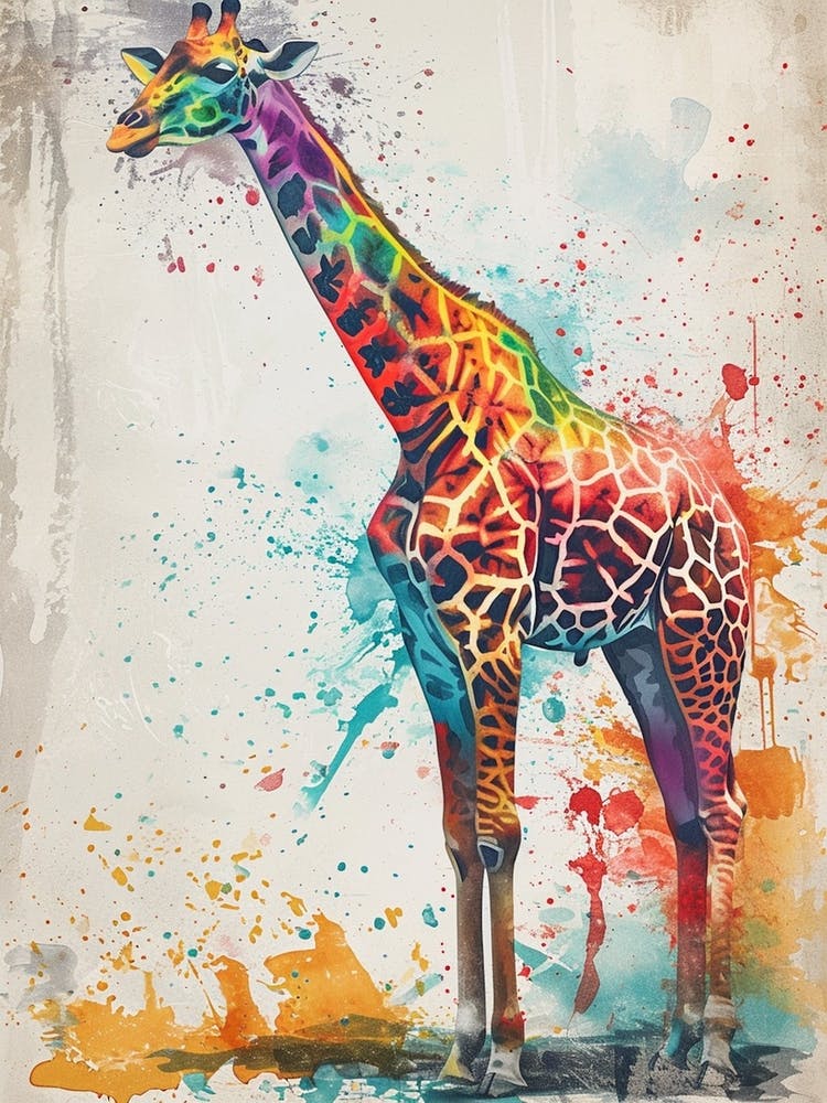 Giraffe Watercolour Side Portrait 2