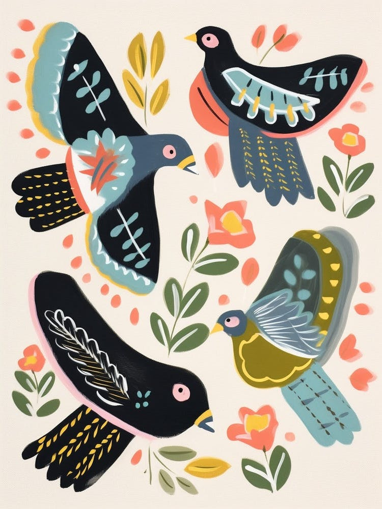 Folk Style Bird Painting Pigeon 1