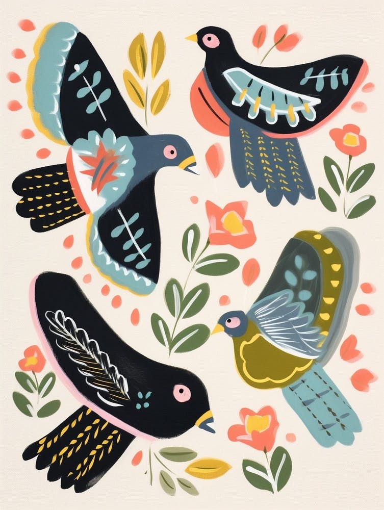 Folk Style Bird Painting Pigeon 1