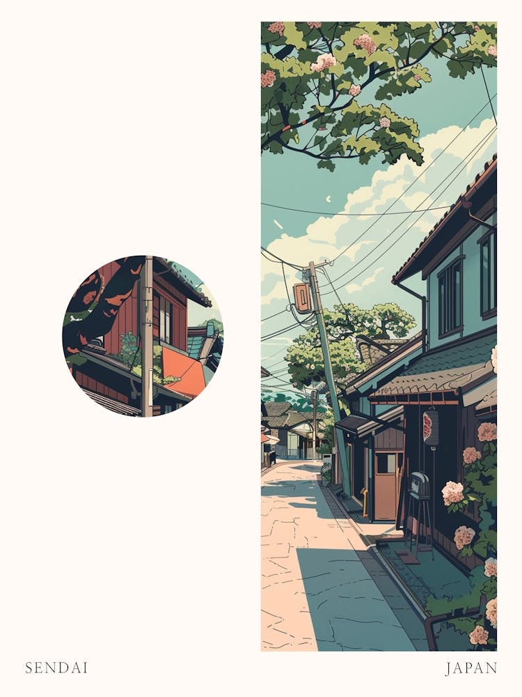 Sendai Japan 2 Cut Out Travel Poster