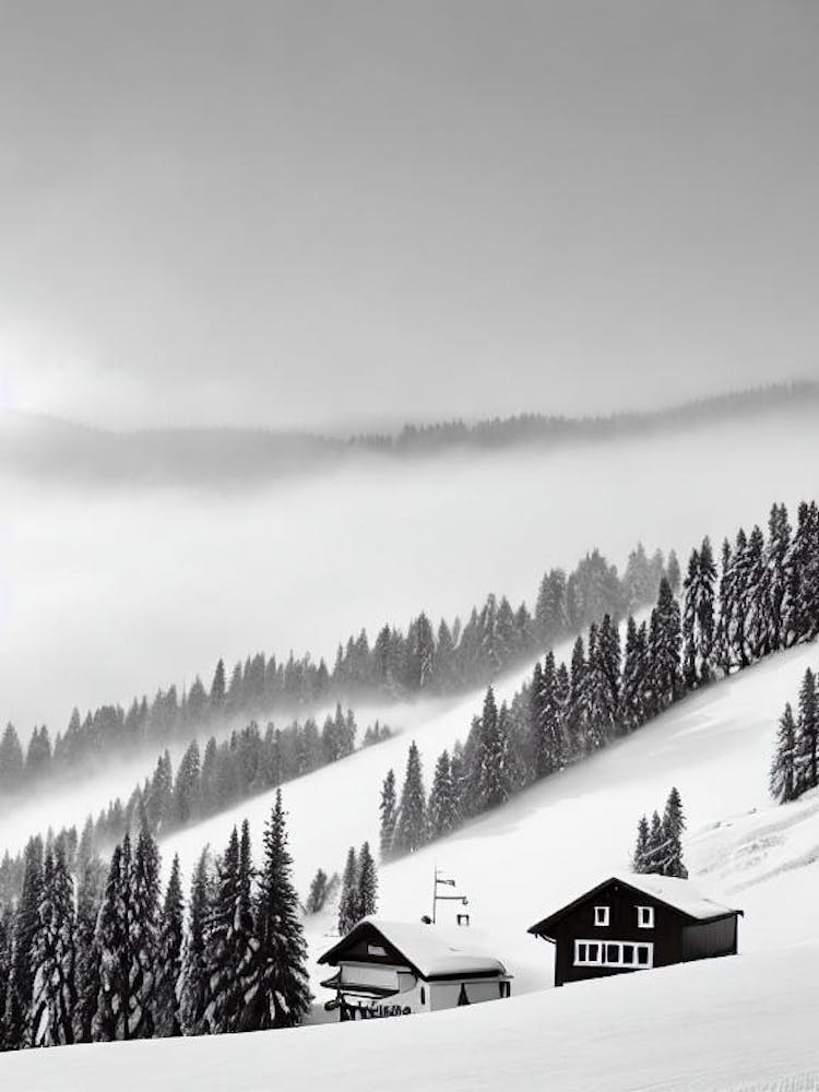 Zurs, Austria Black And White Skiing Poster