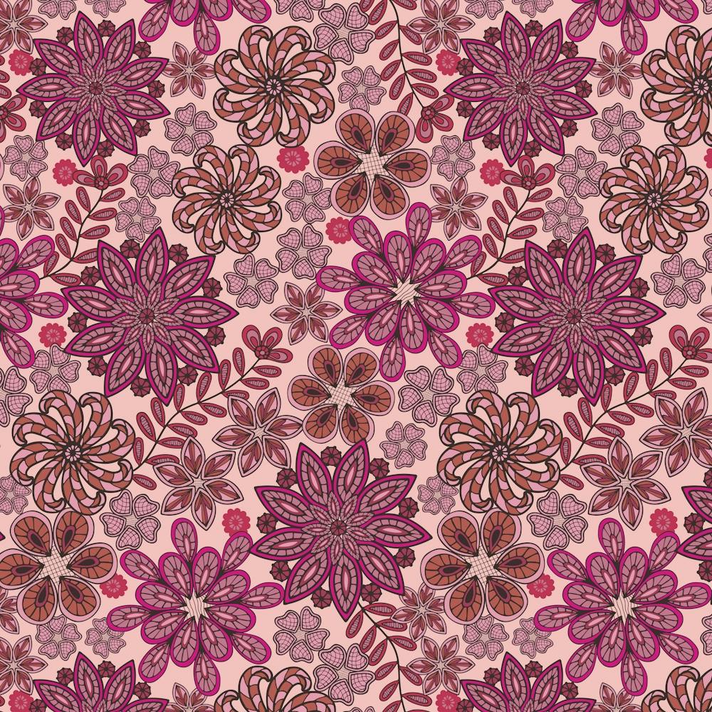 PASSEMENTERIE Lacy Bohemian Embroidery Floral in Viva Magenta Fuchsia Pink Rust Red Mauve