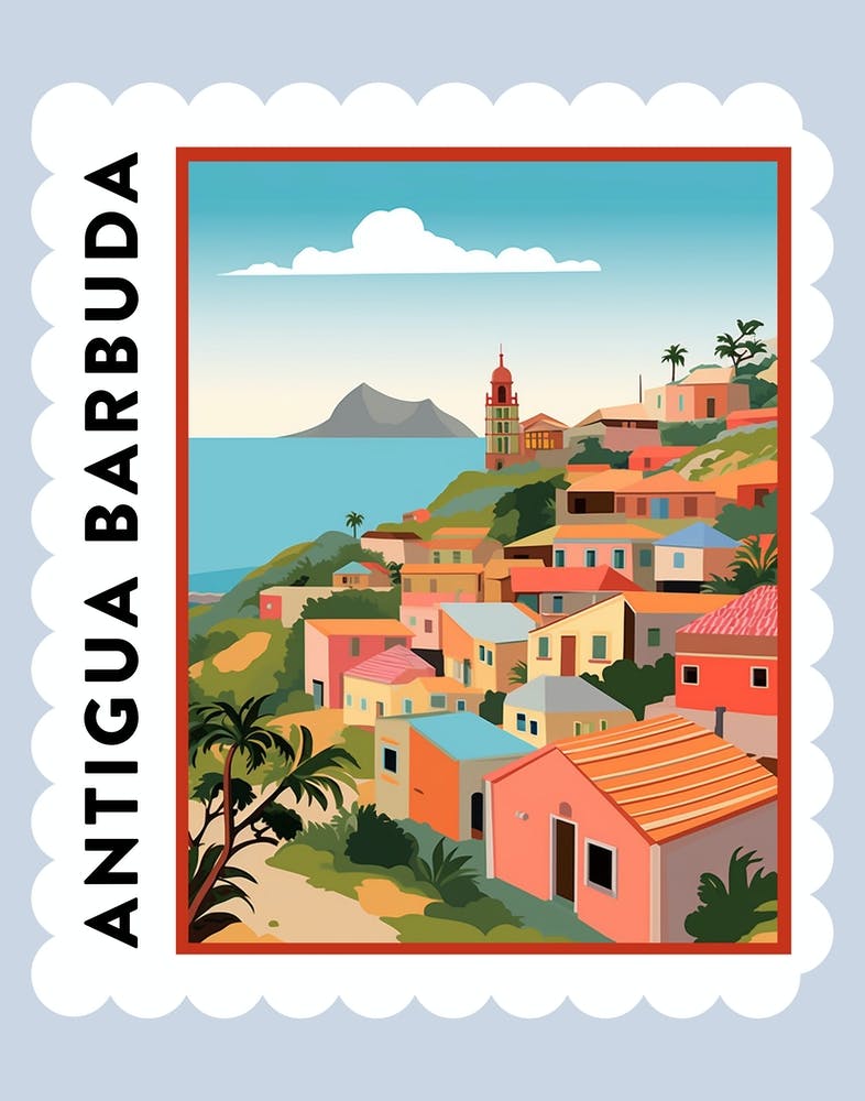 Antigua Barbuda Travel Stamp Poster