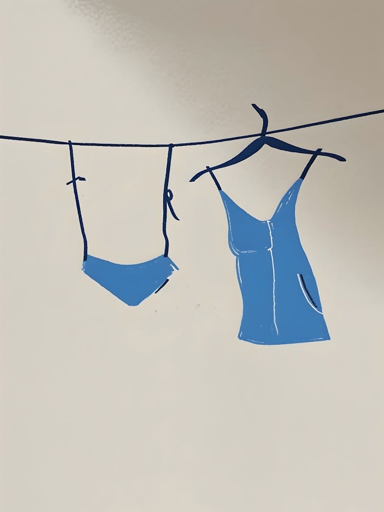 Blue Clothes Hanging On A Clothesline