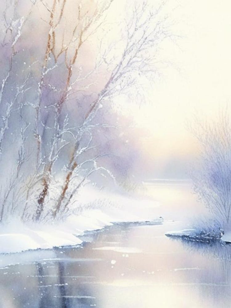 Frozen River Waterscape Gouache 1