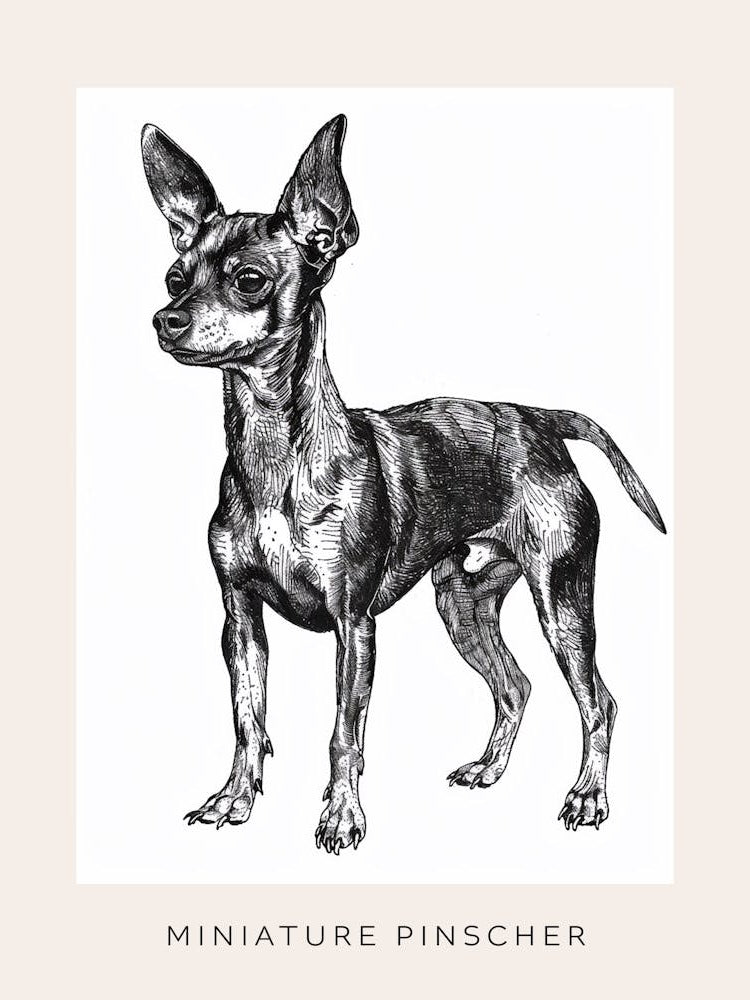 Miniature Pinscher Dog Line Sketch 2 Poster
