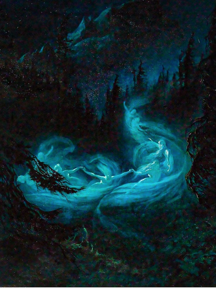 Der Feentanz 1895 Öl auf Leinwand von Deutscher Maler Karl Wilhelm Diefenbach (1851-1913) - Perfekt für Fairycore oder Witchy Pagan Galerie-Akzentwand HD Neu gemastert 1