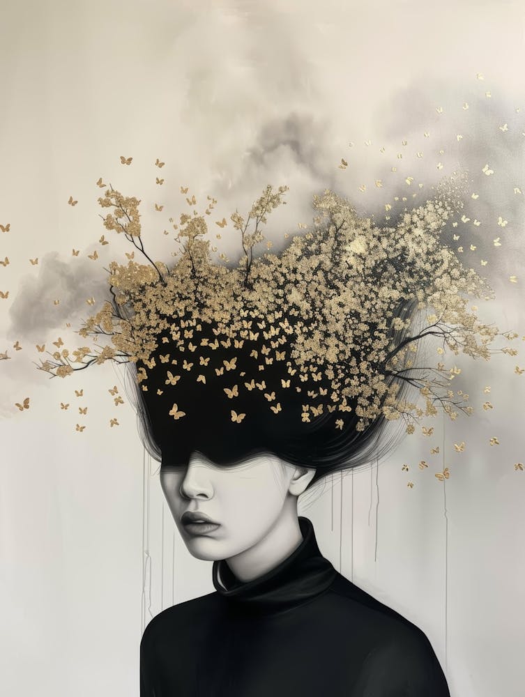 Woman With Butterflies In Her Head