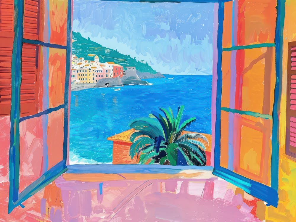 Cinque Terre From The Window View Painting 4