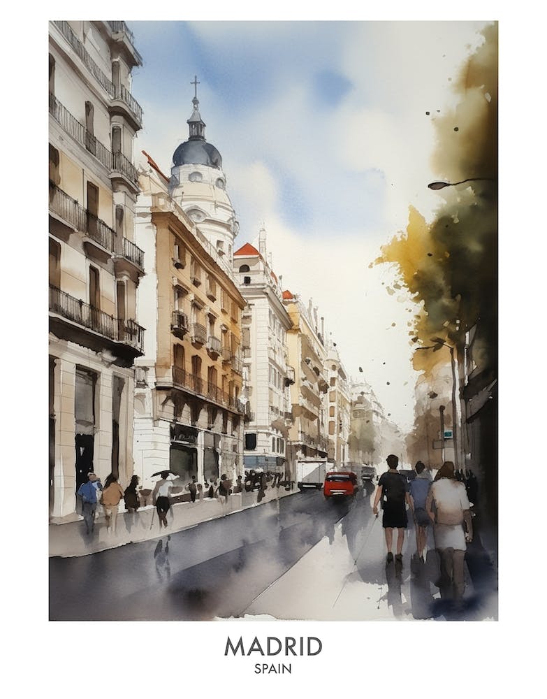 Madrid 3 Watercolour Travel Poster