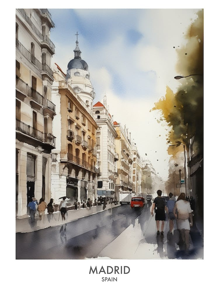 Madrid 3 Watercolour Travel Poster