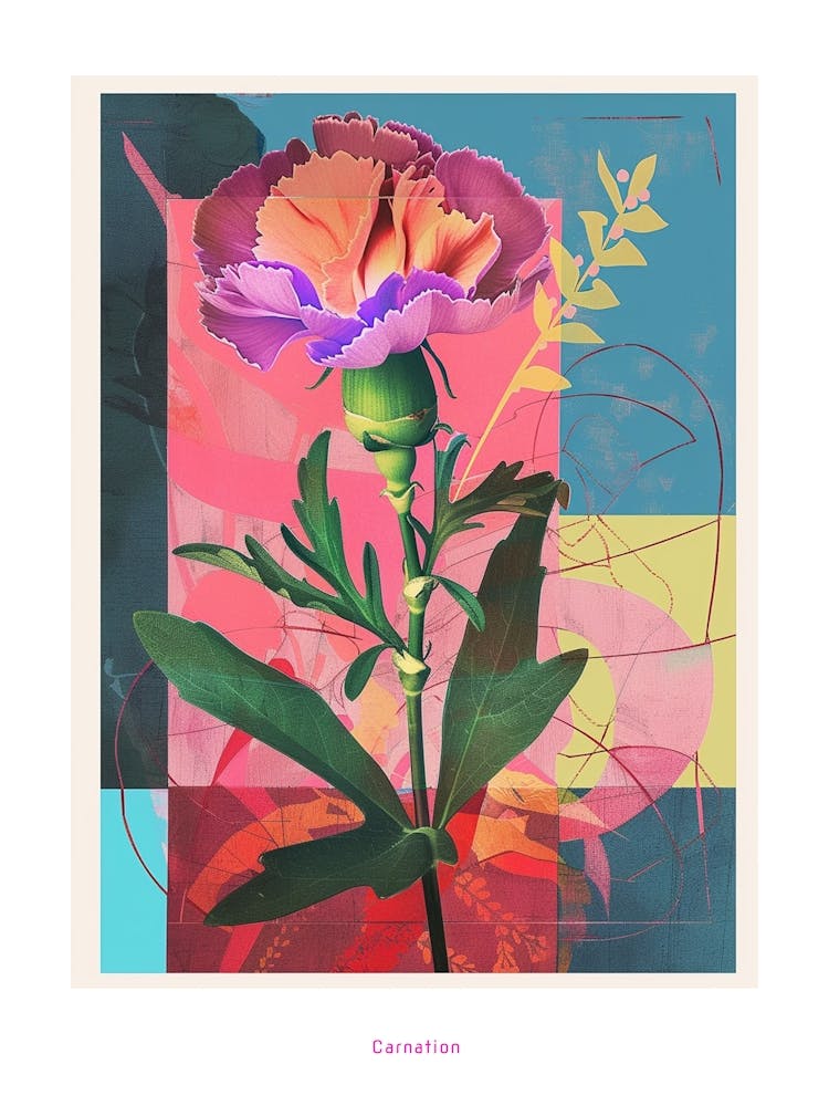 Carnation8 Neon Flower Collage Poster
