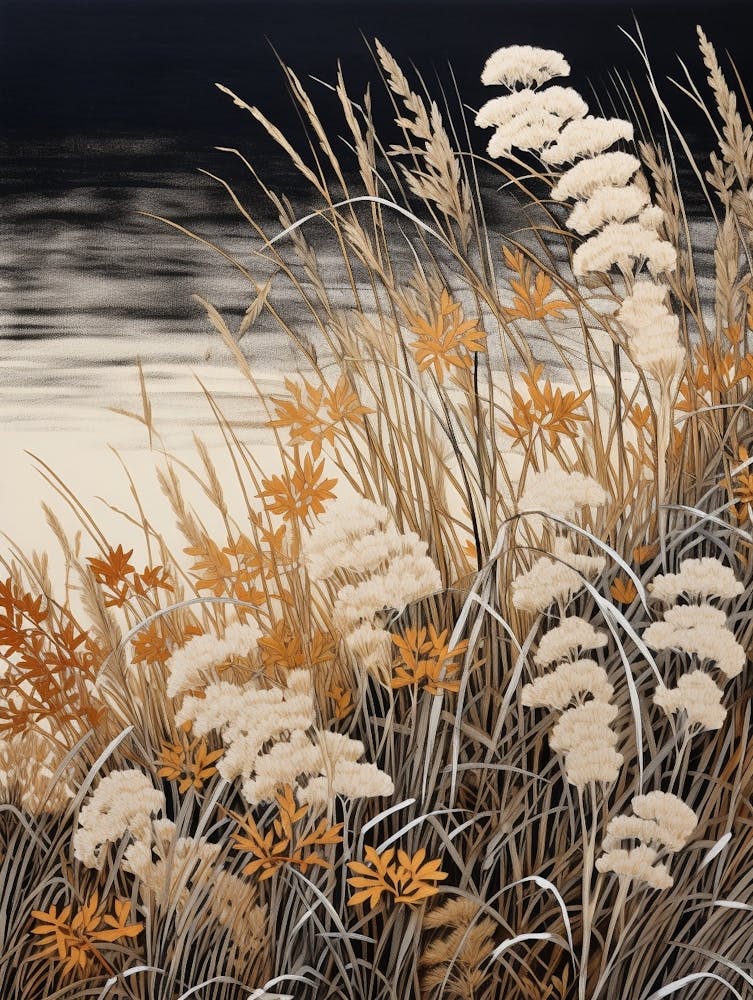 Fujibakama Japanese Silver Grass 2 Vintage Botanical Woodblock