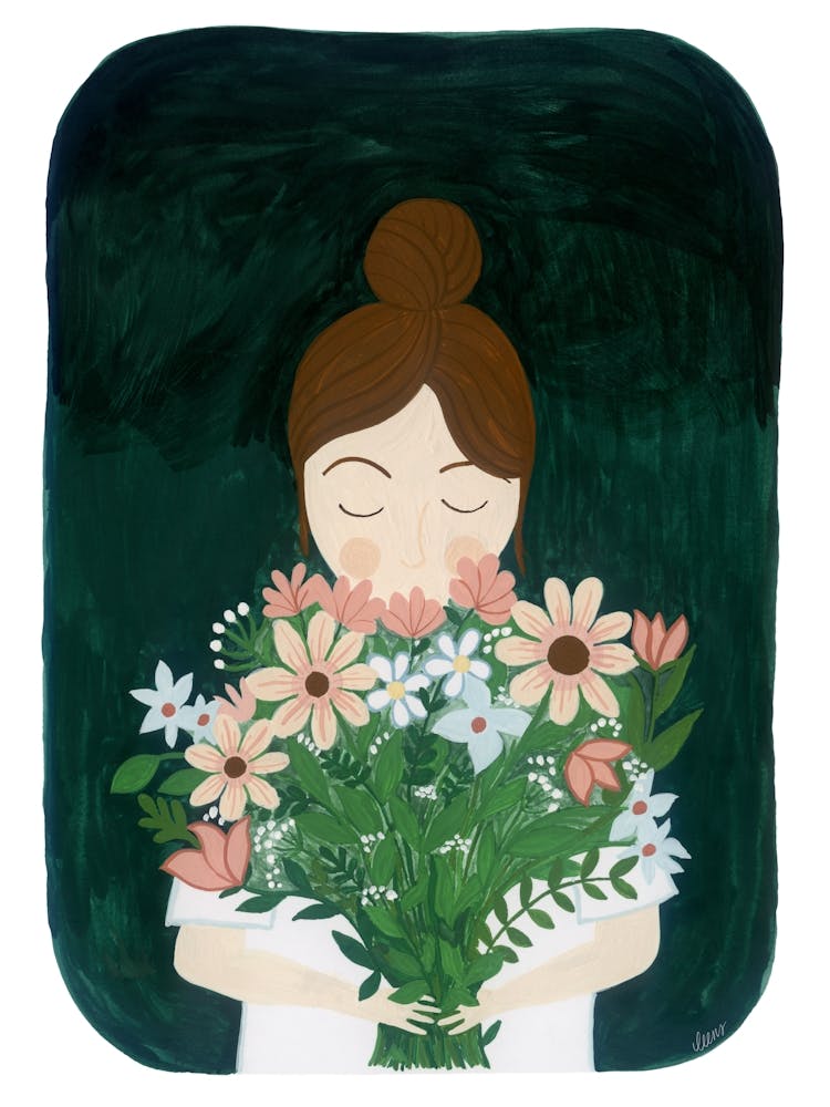 Girl Flower Bouquet Painting