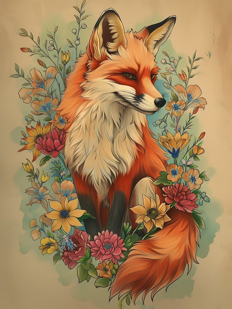 Amazing Red Fox With Flowers 10