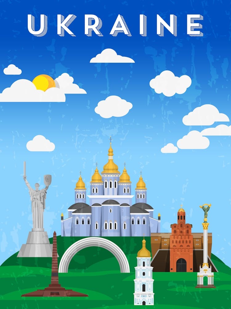 Ukraine, Kiev (Україна, Київ) — Retro travel minimalist poster