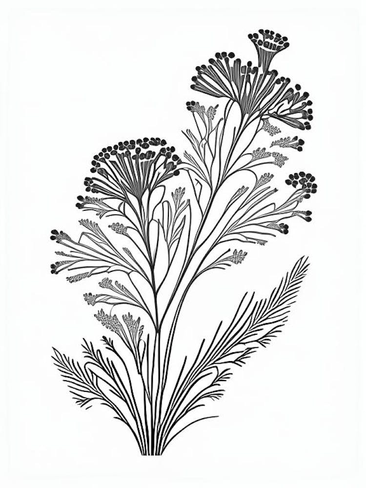 Caraway Herb William Morris Inspired Line Drawing 3