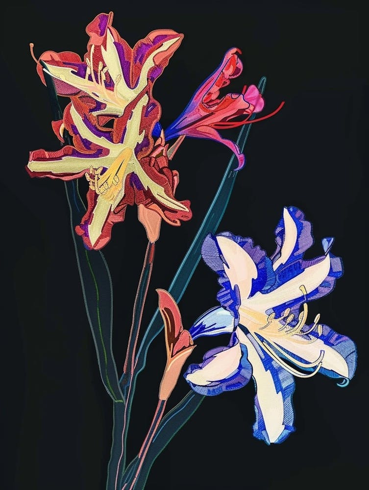 Neon Blumen auf Schwarz Hyazinthe 3