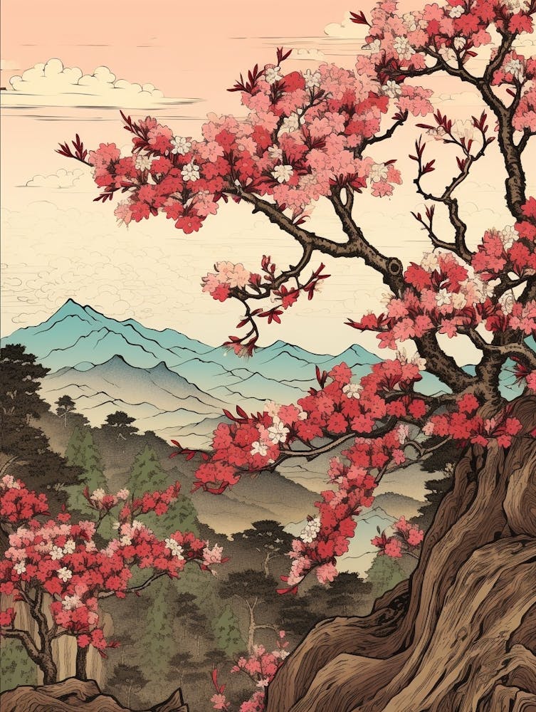 Yama Zakura Mountain Cherry 2 Japanese Botanical Illustration