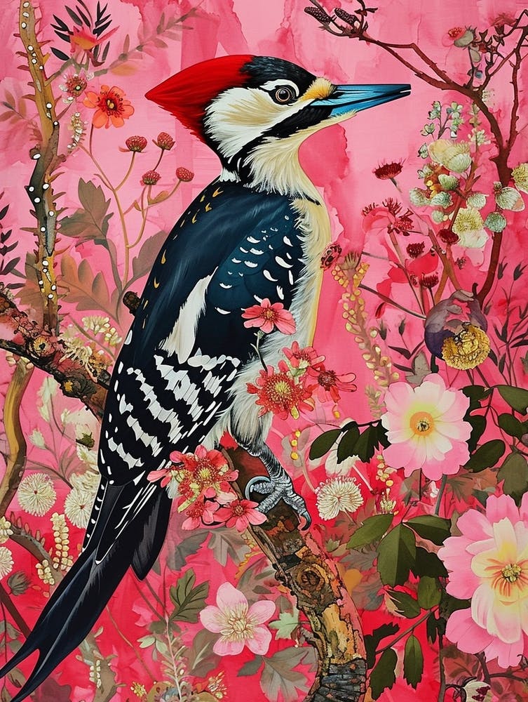 Floral Animal Painting Woodpecker 2