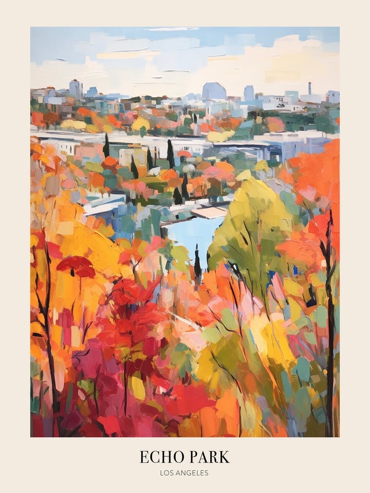 Autumn City Park Painting Echo Park Los Angeles United States 3 Poster
