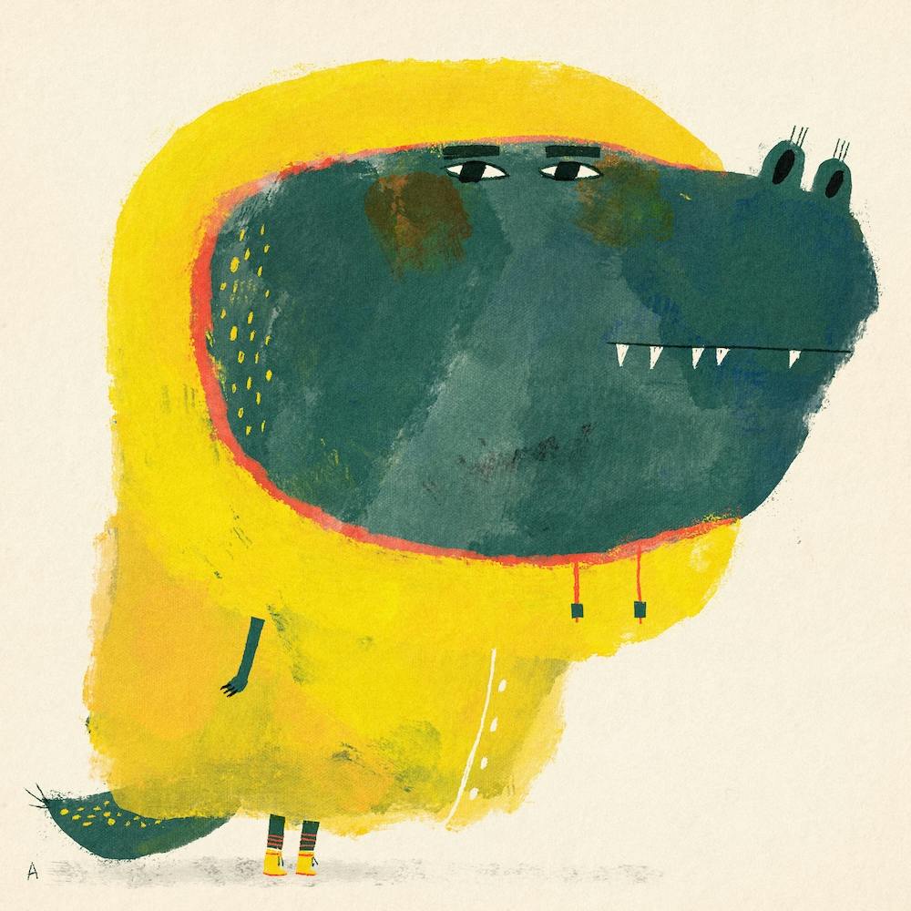 T Rex In A Rain Coat Square