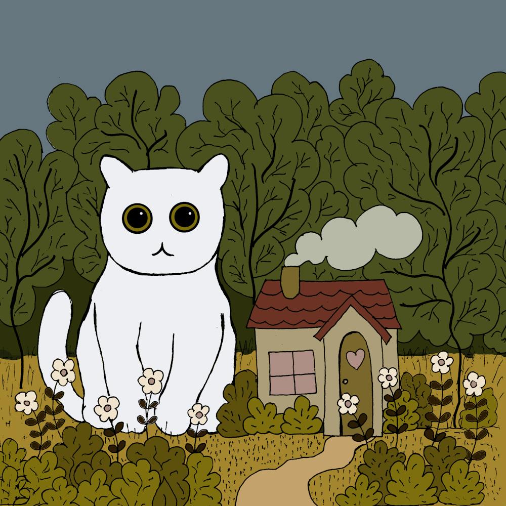 White Cat In The Forest