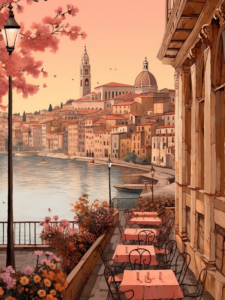 Nice France 4 Vintage Pink Travel Illustration