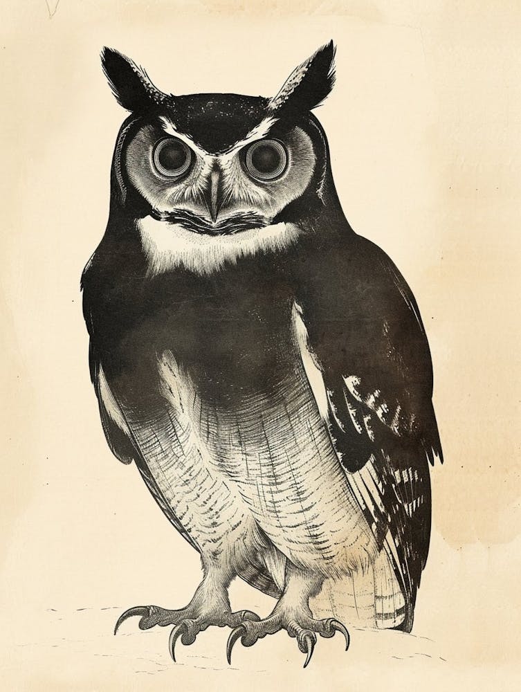 African Wood Owl Vintage Illustration 1