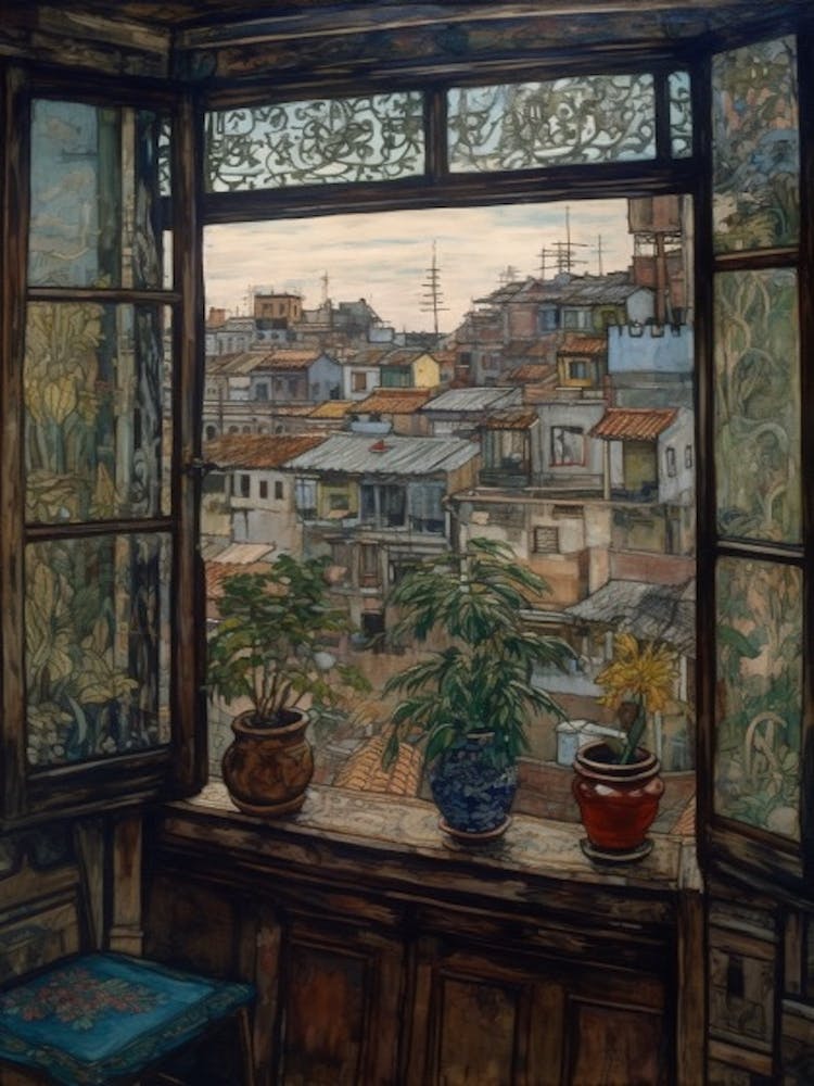 A Window View Of Buenos Aires In The Style Of Art Nouveau 3