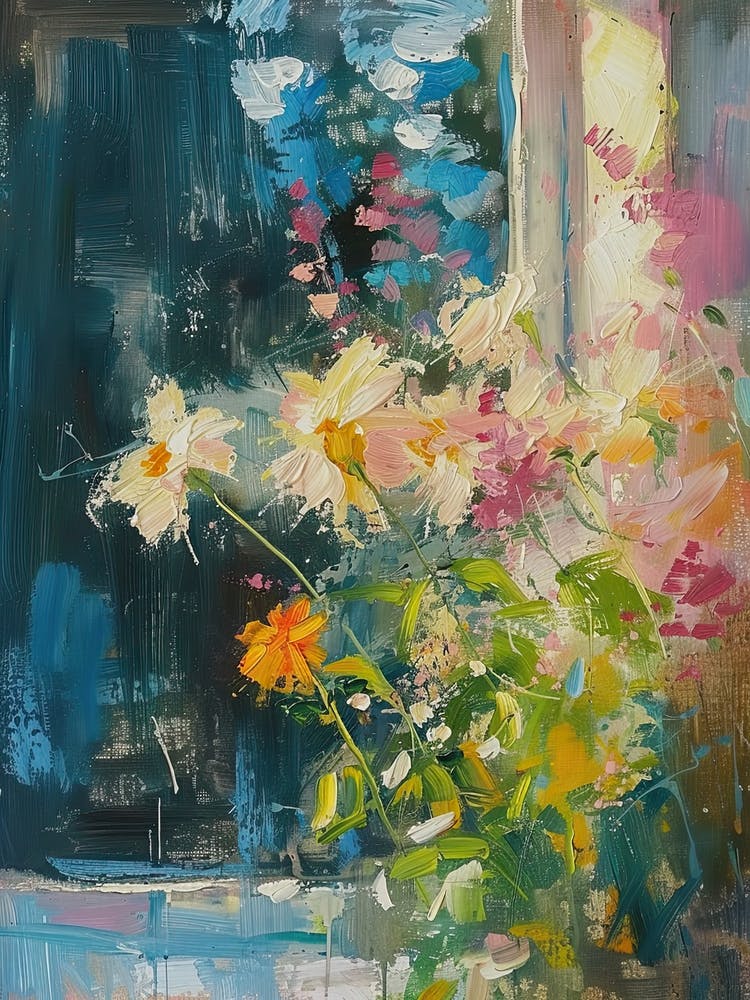 Chrysanthemenblumen an einem Bauernhausfenster 3