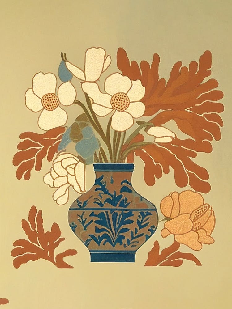 Vase With Flowers Woodcut 3