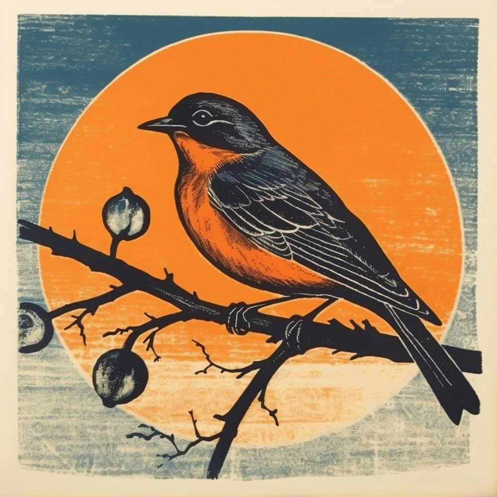 Retro Bird Lithograph Eastern Bluebird 2